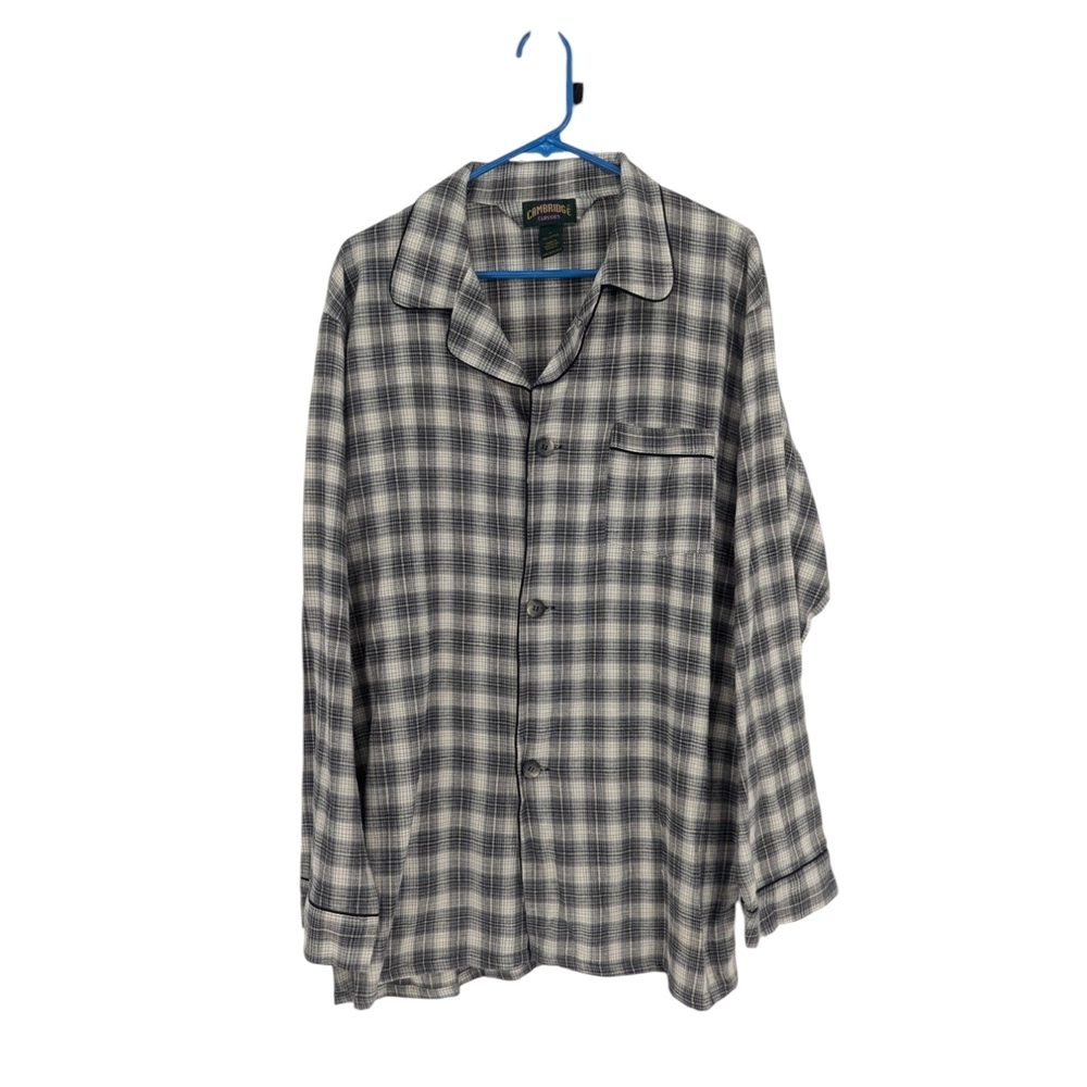 Men's Cambridge Plaid Button Down Flannel Sleep Shirt Gray Size L casual 90s